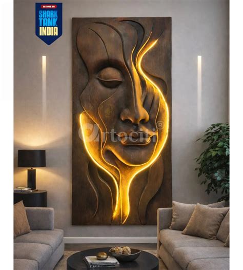 6X3 Feet Modern Stylized Face Relief Mural Wall Art / Led light Instal