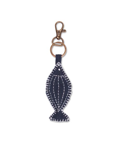 Upcycled Hand Embroidered Jeans Matsya Keychain Charm - Dwij