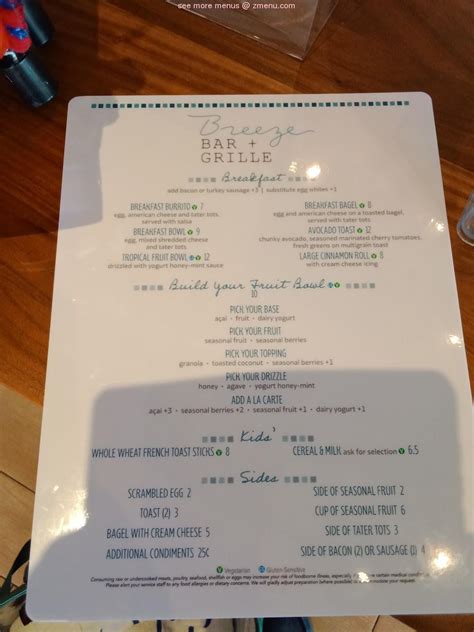 Menu at Breeze Bar & Grille, Orlando