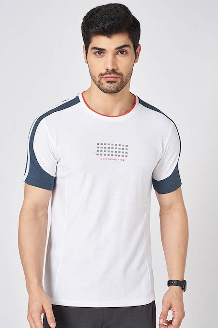 White Printed Athleisure Half Sleeves Round Neck Men Slim Fit T-Shirts ...