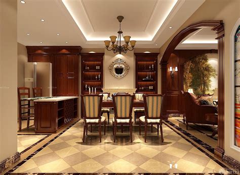 美式古典风格123平方米家庭餐厅的装修图片_别墅设计图