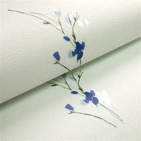 Papier peint vinyle expansé sur intissé - Aquarelle - Fleurs bleues ...