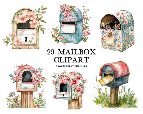 Watercolor Mailbox Clipart Bundle, Mailbox Png, Postbox Clip Art ...