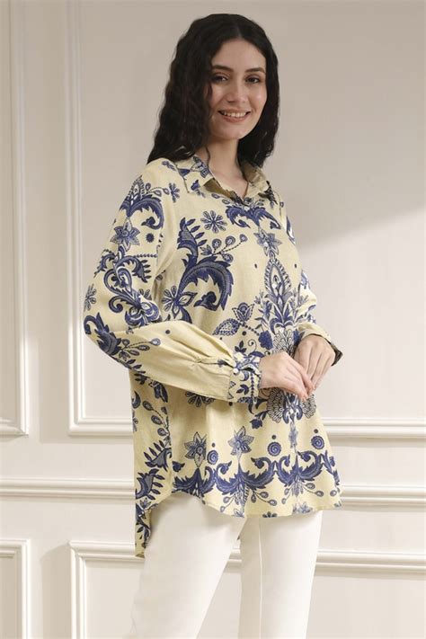 Buy Off-White and Blue Printed Relaxed Fit Shirt Online at Biba India