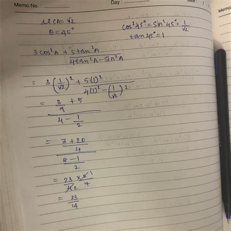 Q1. sec A = √2 3 cos² A + 5 tan ² A /4tan ² A - sin ² A - Brainly.in