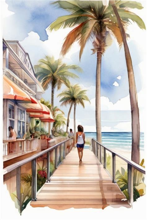 Florida Beach Watercolor Art Free Stock Photo - Public Domain Pictures