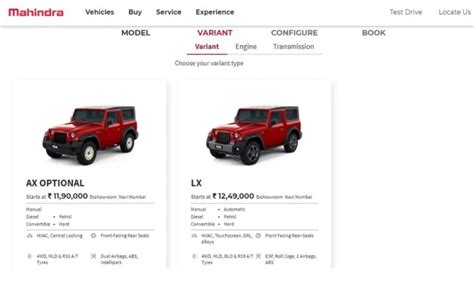 Mahindra Thar Base Price Goes Up as Entry-Level Variants Temporarily ...