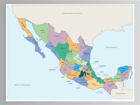 Detailed Country Map Of Mexico With Surrounding Border 20999007 Vector Art at Vecteezy