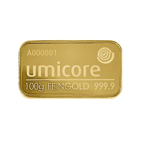 Umicore gold bar 100 gram with certificate