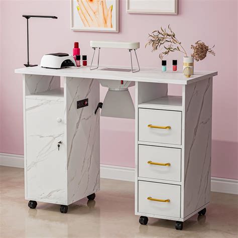 Amazon.com: Belandi Manicure Table Nail Station with Charging Station ...