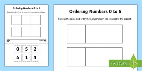 Ordering Numbers 0 to 5 Activity