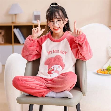 Sanrio Cinnamoroll Winter Thicken Children Pajamas Set Kuromi Kitty Boy ...