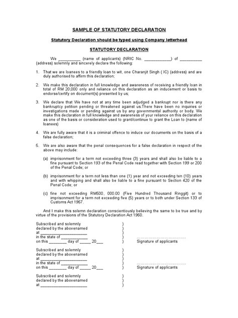 Image result for Statutory Declaration Form Examples
