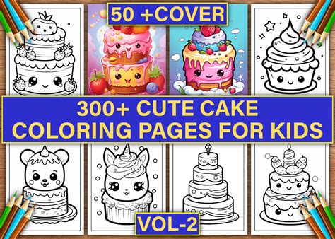 300 Cute Cake Coloring Pages for Kids Graphic by Creativetee · Creative ...