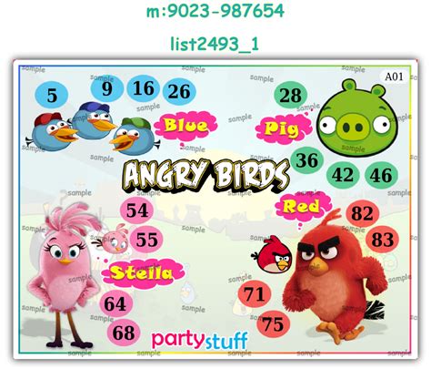 Angry Birds theme designs in Tambola Housie