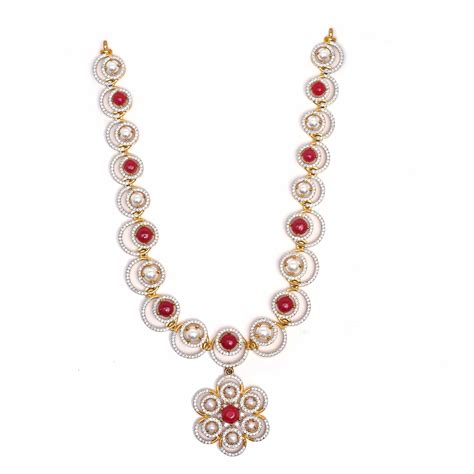 92.5 Sterling Silver Gold Plated Ruby Red Cabochon, Pearl & CZ Stones ...