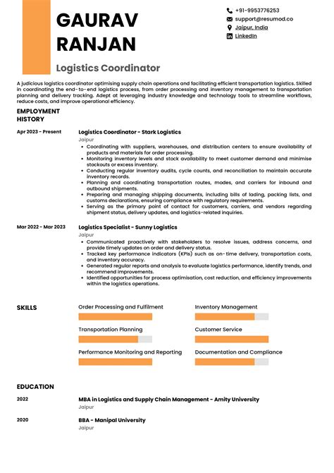 Sample Resume of Logistics Coordinator with Template & Writing Guide | Resumod.co