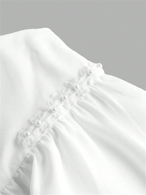 SHEIN Tween Girls' Pearl Beaded Side Decor Weave Tape Multilayer Hem ...