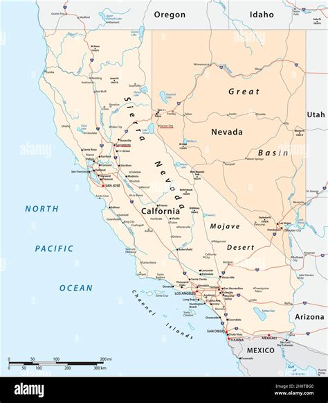 Vector road map of US states California and Nevada Stock Vector Image ...