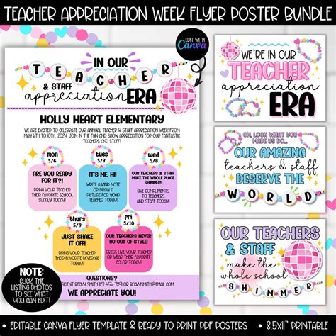 Teacher Appreciation Week Pop Star Theme Flyer Poster Bundle, Staff ...