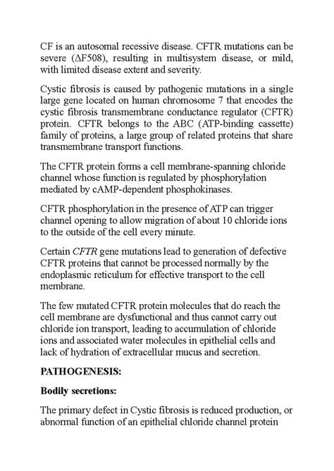 Cystic fibrosis - CF is an autosomal recessive disease. CFTR mutations ...