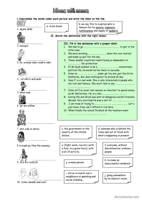 Idioms with names: Français FLE fiches pedagogiques pdf & doc