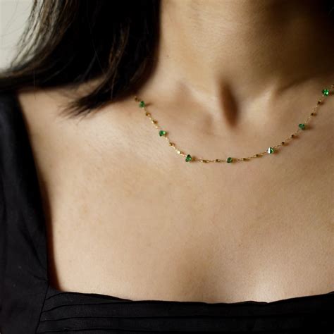 Dainty Emerald Stones Necklace| Gold Plated Waterproof Necklace