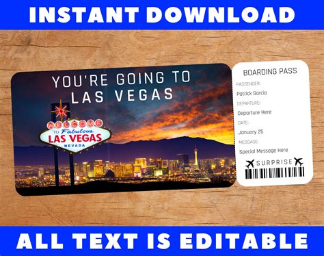 Printable Las Vegas Boarding Pass Template, Surprise Fake Airplane ...