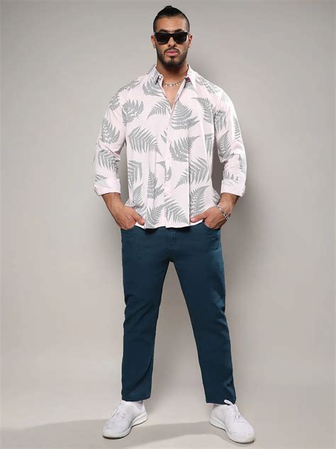 Plus Size Men's Light Pink & Dark Grey Contrast Fern Shirt (3XL - 6XL ...