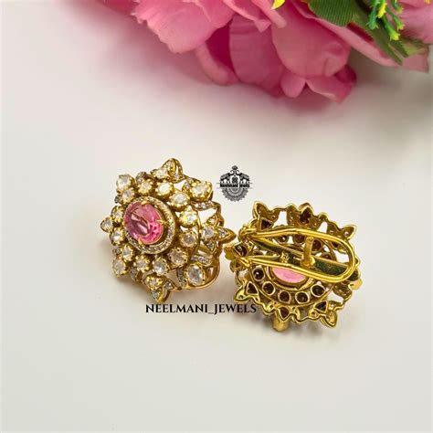 Floral Elegance Studs IN (RUBY PINK AND GREEN GEMSTONE) – neelmani_jewels