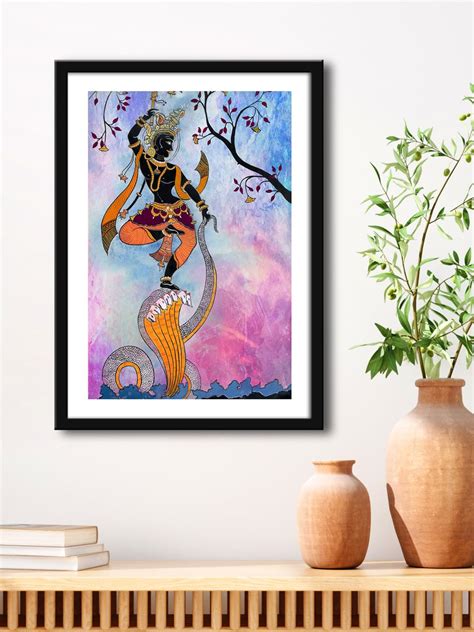 999STORE Lord Krishna Dancing With Tree And Snake Modern Art Fiber ...