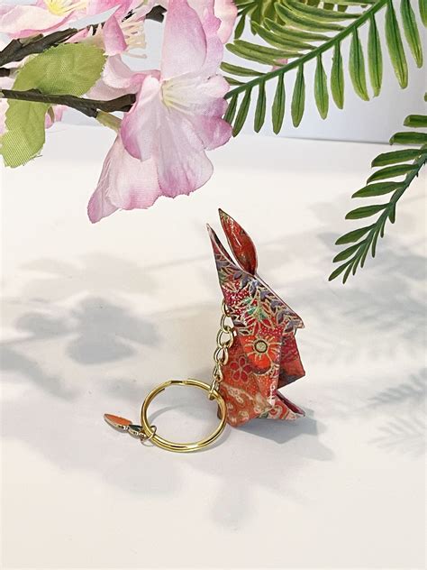 Orange origami bunny keychain - Origami and Earrings