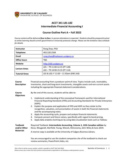 Course Outline for ACCT 341 - This is Part A of the course outline ...