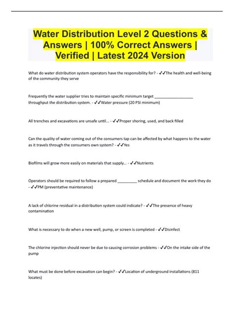 Water Distribution Level 2 Questions & Answers | 100% Correct Answers ...