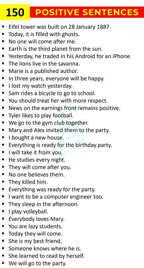 150 Positive Sentences in English | Sentences without No or Not ...