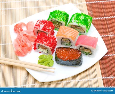 Japanese Cuisine. Different Sushi Rolls. View from Above. Stock Image ...