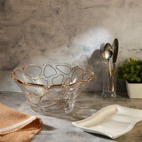 GoldLine Crystal Glass Fruit Bowl | Golden Flow
