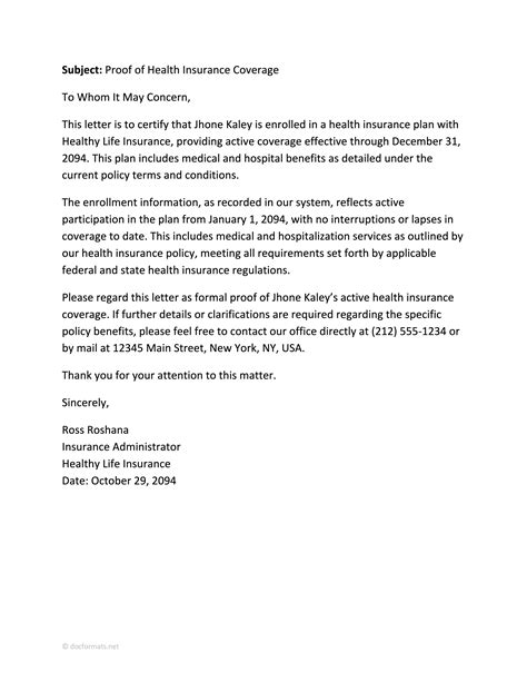 Image result for Insurance Coverage Letter Sample