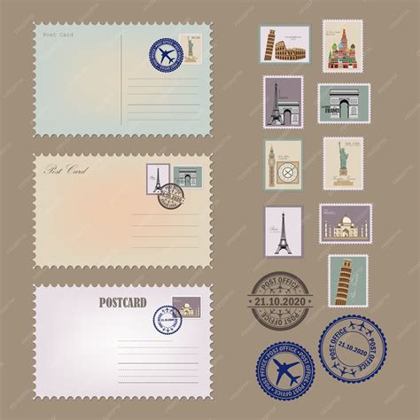 Premium Vector | Vintage postcard, envelopes and stamps. postcards ...