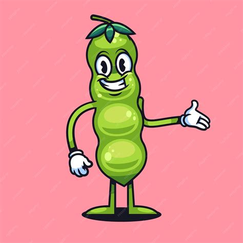 Hand drawn green bean cartoon illustration | Premium Vector