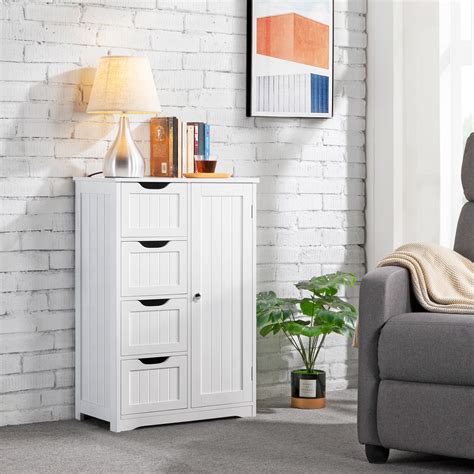 Costway Bathroom Storage Wood Floor Cabinet with Double Shutter Door ...