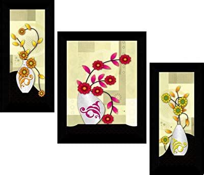 SAF UV Textured Flower Print Framed Painting Set of 3 for Home ...
