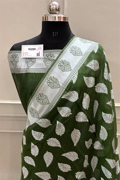 Mehendi Resham Zari Cotton Silk Banarasi Saree – Mohsin Textiles