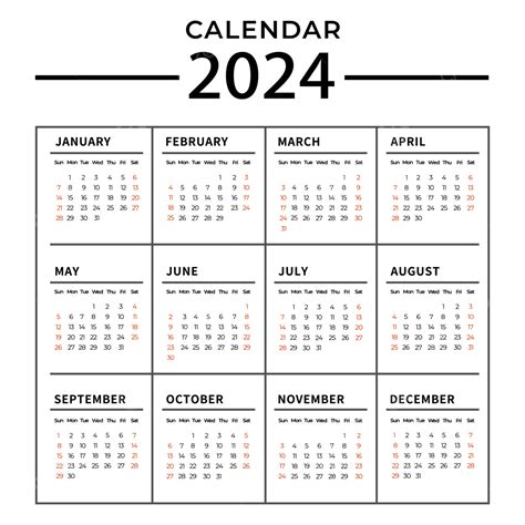 2024年日历全年表 2024年日历免费下载 全年一页一张图 免费电子打印版 无农历 有周数 周一开始 - 日历精灵