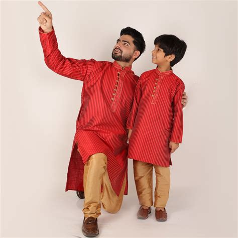 Pro Ethic Father Son Matching Outfits Kurta Pajama Set Yellow Silk B-109