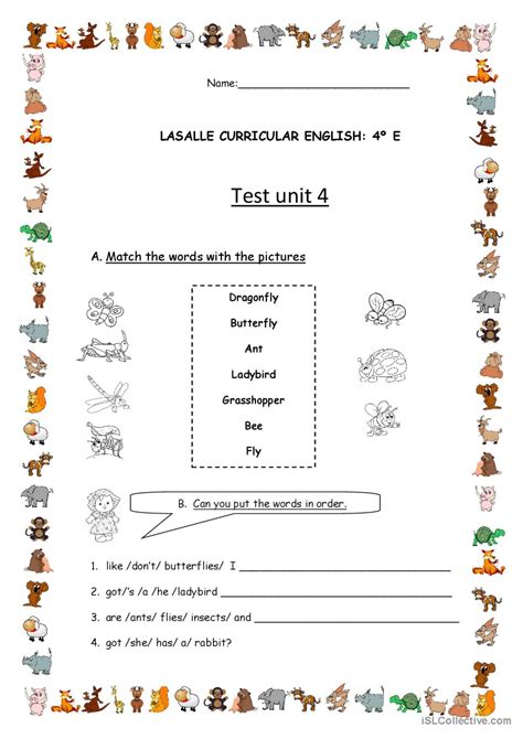 Test for 4th grade: English ESL worksheets pdf & doc