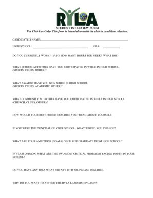 Fillable Online camp-ryla Student Interview Form - Camp RYLA - camp ...