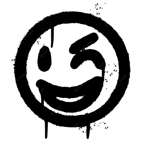Graffiti smiling face emoticon sprayed isolated on white background ...