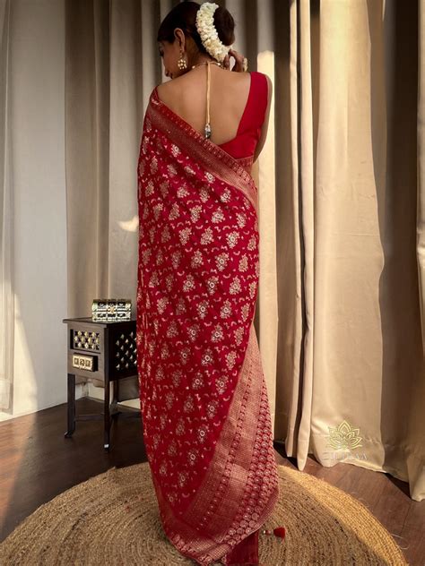 Scarlet Red Banarasi Uppada Silk Saree – Zilikaa