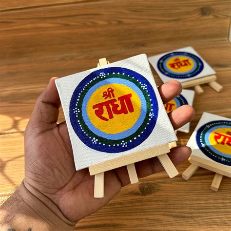 Hand painted 4x4 inch* Radha Naam Mini Painting with stand – Pure Tulsi ...